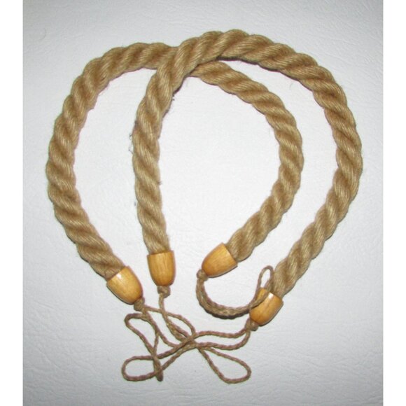 Large Rope and Wood Curtain Tie Backs - Picture 1 of 10